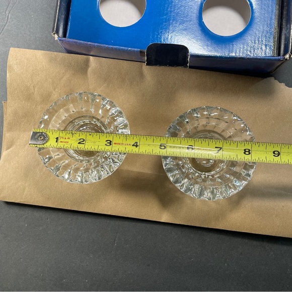 Vntge Crystal Candleholder set Ornate Round Design W/ 1.5' Lift made in Malaysia - Picture 7 of 16